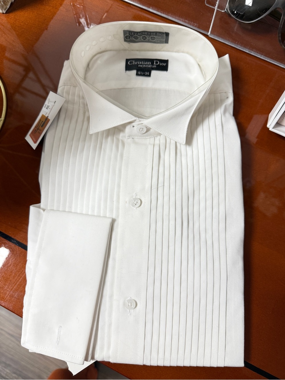Dior White Pleated Front Dress Shirt